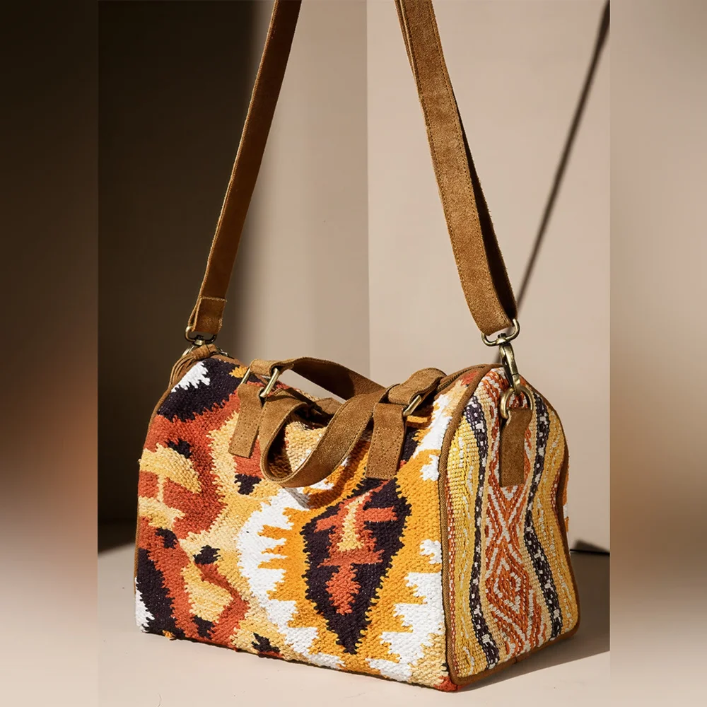 Handmade Boho Chic Satchel / Boston Bag - Navajo Aztec Inspired Design